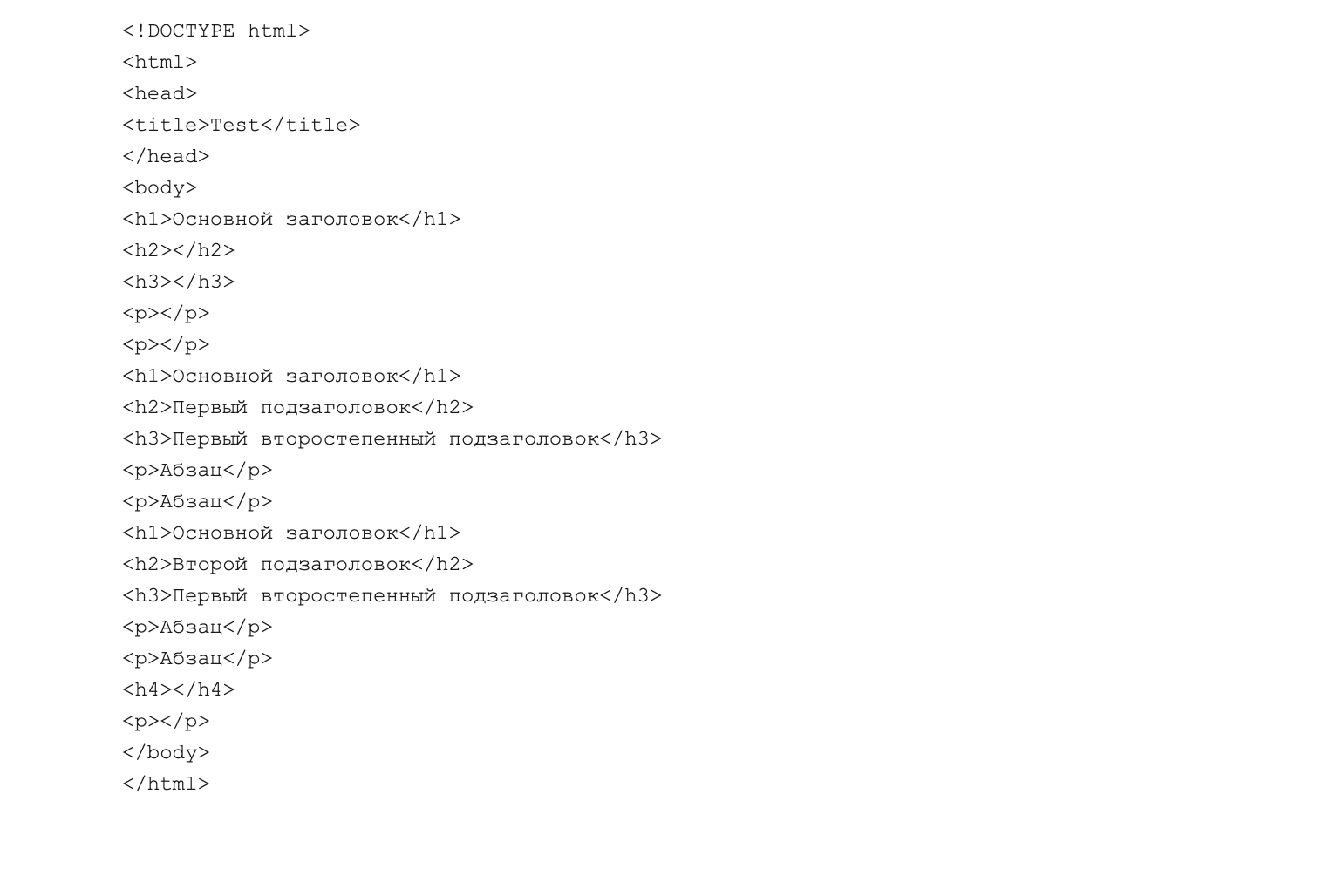Правильная структура HTML документа