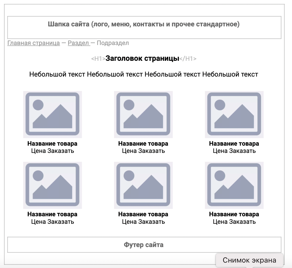 Рекомендуемый прототип посадочной страницы категорий